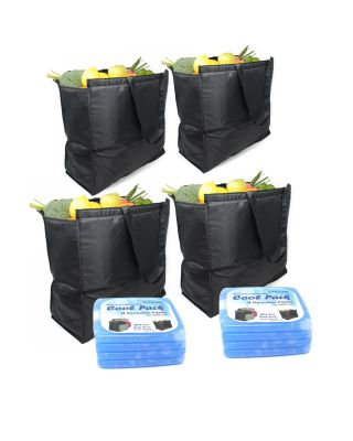 Ezprogear 4 Pack Reuseable Insulated Grocery Cooler Bag Black Color EZB-GICE-4P