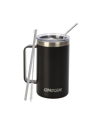 Ezprogear 24 oz Black Stainless Steel Coffee Mug Beer Tumbler Double Wall Vacuum Insulated with Handle and Lid