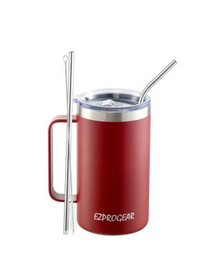 Ezprogear 24 oz Cherry Stainless Steel Coffee Mug Beer Tumbler Double Wall Vacuum Insulated with Handle and Lid
