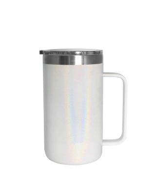 Ezprogear 24 oz Coffee Mug Stainless Steel Double Wall Vacuum Insulated Tumbler with Handle, Lid and Straws (Glitter White)