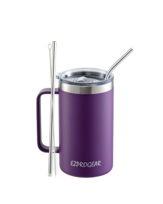 Ezprogear 24 oz Grape Stainless Steel Coffee Mug Beer Tumbler Double Wall Vacuum Insulated with Handle and Lid