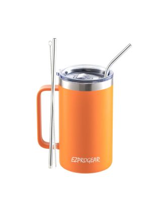 Ezprogear 24 oz Mango Stainless Steel Coffee Mug Beer Tumbler Double Wall Vacuum Insulated with Handle and Lid