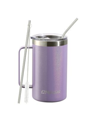 Ezprogear 24 oz Glitter Violet Stainless Steel Coffee Mug Beer Tumbler Double Wall Vacuum Insulated with Handle and Lid