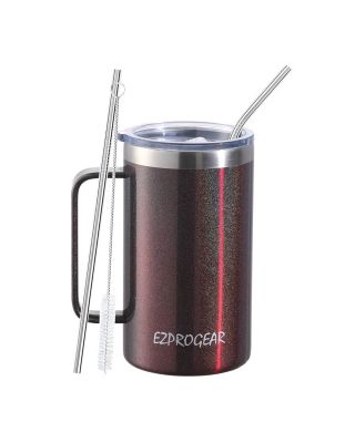 Ezprogear 24 oz Glitter Burgundy Stainless Steel Coffee Mug Beer Tumbler Double Wall Vacuum Insulated with Handle and Lid