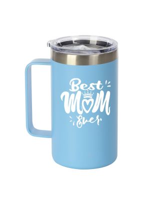 Best Mom Gift - Ezprogear 24 oz Stainless Steel Tumbler Insulated Coffee Mug with Slide Lid (24 oz, Best Mom Sky Blue)