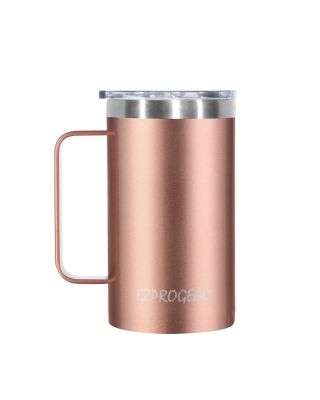 Ezprogear 24 oz Rose Gold Stainless Steel Coffee Mug Beer Tumbler Double Wall Vacuum Insulated with Handle and Lid