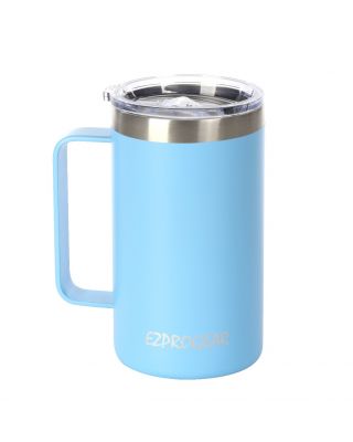 Ezprogear 24 oz Sky Blue Stainless Steel Coffee Mug Beer Tumbler Double Wall Vacuum Insulated with Handle and Lid