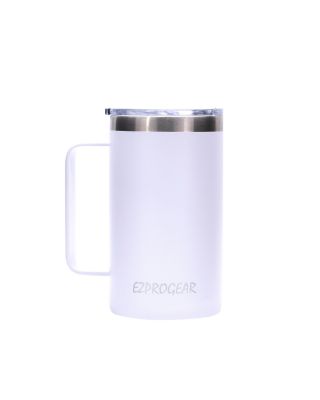 Ezprogear 24 oz White Stainless Steel Coffee Mug Beer Tumbler Double Wall Vacuum Insulated with Handle and Lid