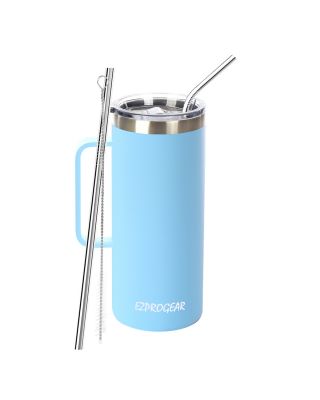 Ezprogear 32 oz Sky Blue Stainless Steel Beer Tumbler Double Wall Water Cup with Handle and Lid 