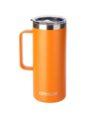 Ezprogear 32 oz Dark Orange Stainless Steel Beer Tumbler Double Wall Water Cup with Handle and Lid 