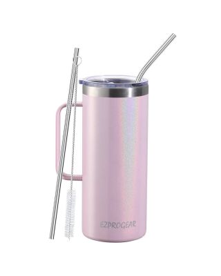 Ezprogear 32 oz Glitter Carnation Stainless Steel Beer Tumbler Double Wall Water Cup with Handle and Lid