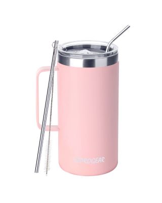 Ezprogear 40 oz Carnation Pink Stainless Steel Mug Beer Tumbler Double Wall Coffee Cup with Handle and Lid 