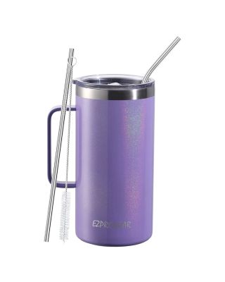 Ezprogear 40 oz Glitter Violet Stainless Steel Mug Beer Tumbler Double Wall Coffee Cup with Handle and Lid 