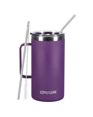 Ezprogear 40 oz Grape Purple Stainless Steel Mug Beer Tumbler Double Wall Coffee Cup with Handle and Lid 