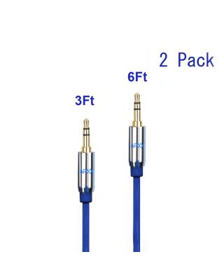 3.5mm Auxiliary Audio Cable APXX P536D 2-Pack (3Ft & 6Ft) Male To Male Stereo Gold Plated Jack