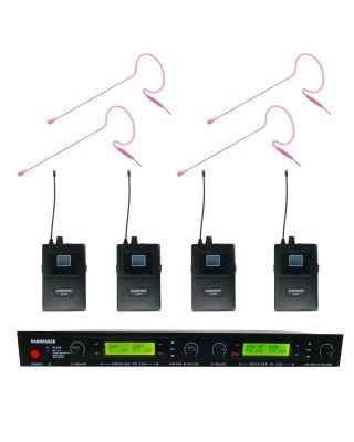 Rannsgeer UHF R288-630PK 4-Channel Pink Color Mini Headset Wireless Microphone