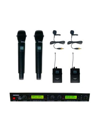 Rannsgeer UHF R288H2L2 4-Channel Wireless Microphone Combo System w/ 2 Handheld & 2 Lapel