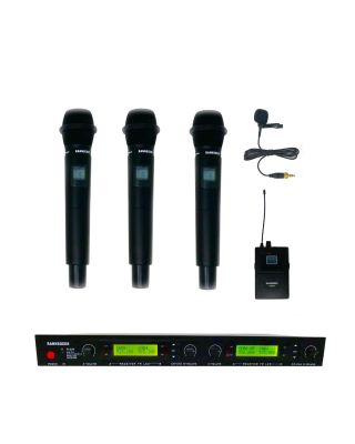 Rannsgeer UHF R288H3L 4-Channel Wireless Microphone Combo System w/ 3 Handheld & 1 Lapel