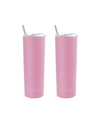 Ezprogear 20 oz 2 Pack Stainless Steel Pink Carnation Slim Skinny Tumbler Double Wall Vacuum Insulated with Slider Lid & Straw (Carnation) EZST20-CN-P2