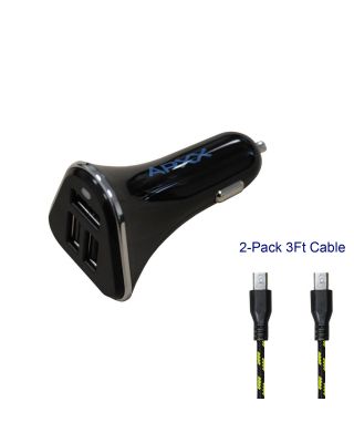 APXX UCA3B-34S 3-port Smart USB Car Charger bundle with 2 Micro USB Cable
