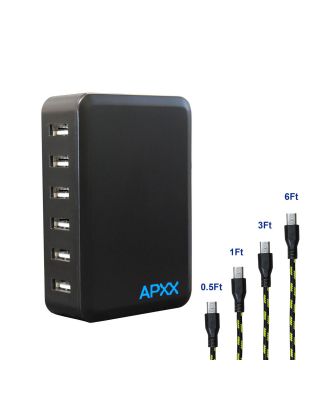 APXX UDA6-60A 6-port 60W 5V/12A Desktop USB Charger bundle with 4 Micro USB Cable