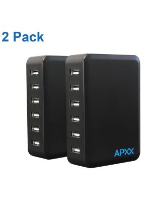 APXX UDA6-60S 2-Pack 6-port 60W 5V/12A Desktop USB Charger