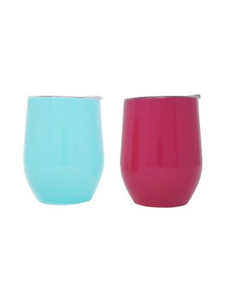 Ezprogear Stainless Steel CoffeeTumbler Cup Wine Glass 12 oz Double Wall Vacuum Insulated 2 Pack with Slider Lid for for Coffee, Wine, Cocktails EZWT-AF2C (Aqua/Fuchsia) 