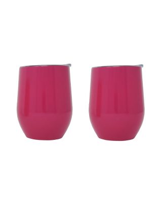 Ezprogear Stainless Steel Tumbler Cup Wine Glass 12 oz Double Wall Vacuum Insulated 2 Pack with Slider Lid for for Coffee, Wine, Cocktails (Fuschia) EZWT-FAP2