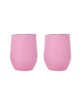 Ezprogear Stainless Steel Wine Glasses Tumbler Cup 12 oz Double Wall Vacuum Insulated 2 Pack with Slider Lid for for Coffee, Wine, Cocktails (Pink) EZWT-PKP2