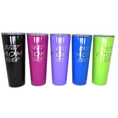 Best Mom Ever Gift - 26 oz Skinny Stainless Steel Insulated Tumbler Engraved Travel Coffee Mug Gift for Mom, om Birthday, Christmas, Mothers' Day Gift with Straw