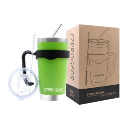 Ezprogear 20 oz Stainless Steel Lime Green Tumbler Double Wall Vacuum Insulated with Straws and Handle (20 oz, Lime Green)