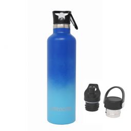 Ezprogear Sport Water Bottle 3 Lids 25 oz Stainless Steel Travel Portable Double Wall Vacuum Insulated Thermo Standard Mouth (Navy & Sky Blue) EZWB25-NVSBL
