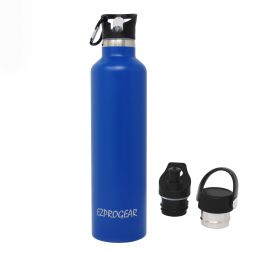 Ezprogear Sport Water Bottle 3 Lids 34 oz Stainless Steel Travel Portable Double Wall Vacuum Insulated Thermo Standard Mouth (Navy Blue) EZ34WB-RB
