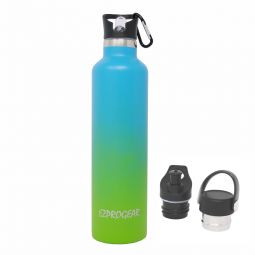 Ezprogear Sport Water Bottle 3 Lids 34 oz Stainless Steel Travel Portable Double Wall Vacuum Insulated Thermo Standard Mouth (Sapphire/Green) EZ34WB-SBG
