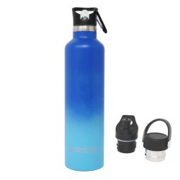 Ezprogear Sport Water Bottle 3 Lids 34 oz Stainless Steel Travel Portable Double Wall Vacuum Insulated Thermo Standard Mouth (Navy/SkyBlue) EZ34WB-SSRB