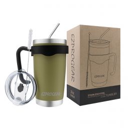 Ezprogear 20 oz Insulated Stainless Steel Tumbler Travel Cup with Handle, Lid & Straw - Double Walled Vacuum Thermos for Coffee, Tea & Water (Olive Green) 