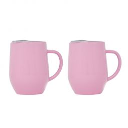 2 Pack 12 oz Handle Pink Stainless Steel Mug Cup with Lid Double Wall Insulated