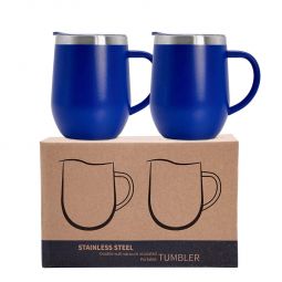 2 Pack 12 oz Handle Sapphire Stainless Steel Mug Cup with Lid Double Wall Insulated