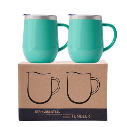 2 Pack 12 oz Handle Spearmint Stainless Steel Mug Cup with Lid Double Wall Insulated