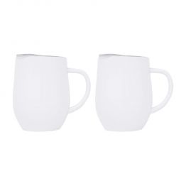 2 Pack 12 oz Handle White Stainless Steel Mug Cup with Lid Double Wall Insulated