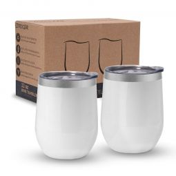 Ezprogear White Stainless Steel Wine Tumbler Glasses 12 oz Double Wall Vacuum Insulated Travel Cup 2 Pack with Slider Lid for Coffee, Ice Cream, Cocktails