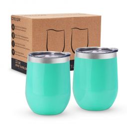 Ezprogear Spearmint Stainless Steel Wine Tumbler Glasses 12 oz Double Wall Vacuum Insulated Travel Cup 2 Pack with Slider Lid for Coffee, Ice Cream, Cocktails