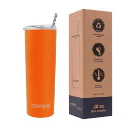 Ezprogear 20 oz Stainless Steel Slim Skinny Tumbler Insulated Dark Orange Water Mug with 2 Straws, Brush, Lid
