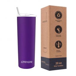 Ezprogear 20 oz  Stainless Steel Slim Skinny Purple Grape Insulated Tumbler with 2 Straws, Brush and Lid
