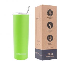 Ezprogear 20 oz Lime Green Stainless Steel Slim Skinny Insulated Tumbler with 2 Straws, Brush and Lid