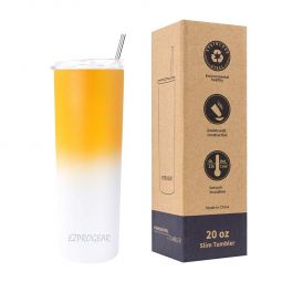 Ezprogear 20 oz Yellow Mango/White Cream Stainless Steel Skinny Insulated Tumbler 2 Straws, Brush, Lid