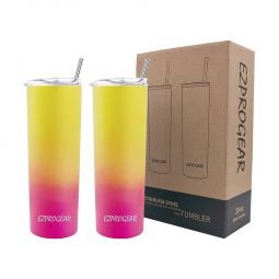 Ezprogear 20 oz Yellow/Rose Pink Stainless Steel Skinny Slim Tumbler w/Straws (2 Pack)