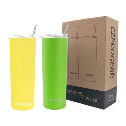 Ezprogear 20 oz Lime Green and Neon Yellow Stainless Steel Skinny Tumbler w/ Straws (2 Pack)
