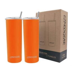 Ezprogear 20 oz Dark Orange Stainless Steel Skinny Tumbler w/Straws (2 Pack)