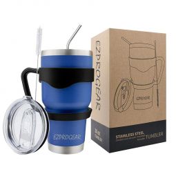 Ezprogear 30 oz Blue Stainless Steel Tumbler Double Wall Vacuum Insulated with Straws and Handle
